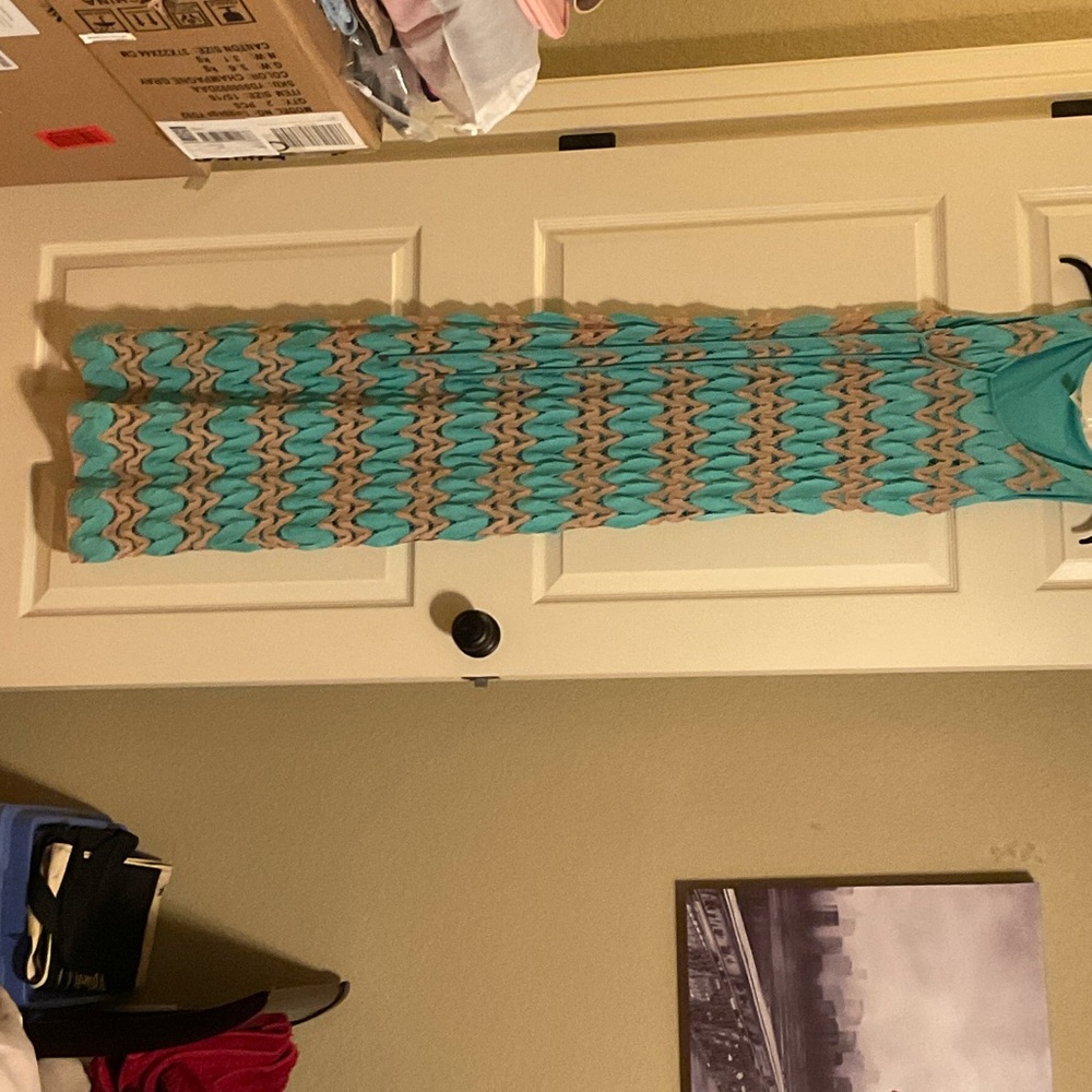 Tacera Turquoise and Tan Maxi Dress